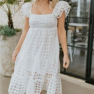 Chic White Checkered Dress